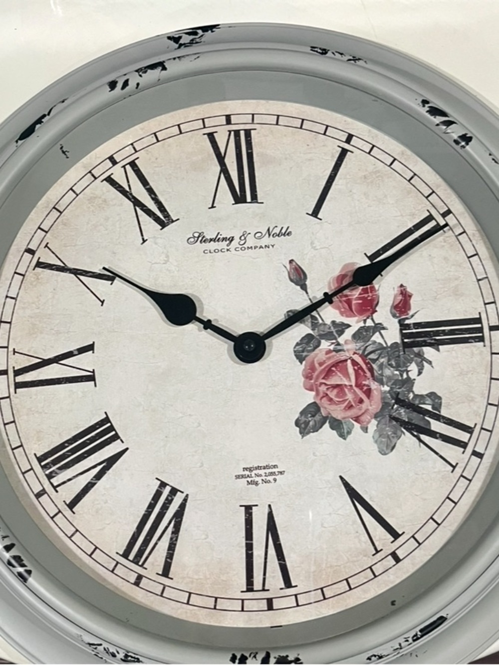 Vintage Rose Wall Clock - Gray Frame with Pink Roses
